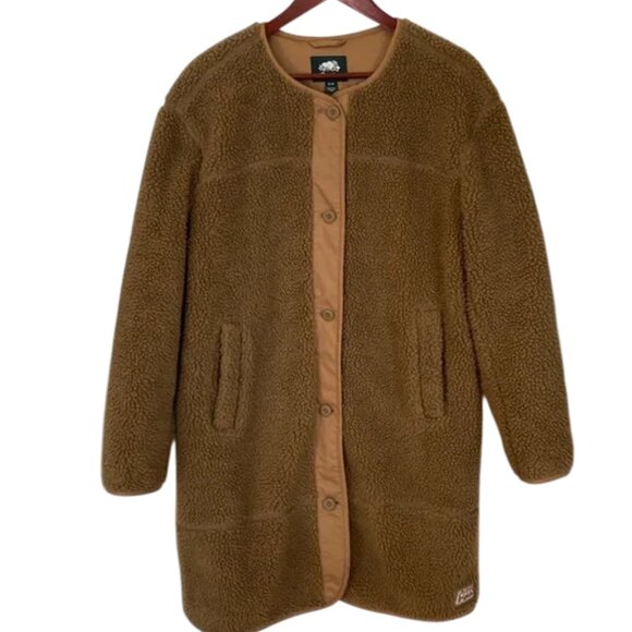 Roots brown sherpa fleece collarless jacket size US M - Picture 1 of 5